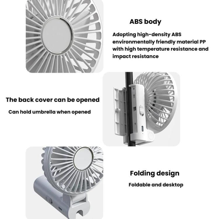 Folding Hanging Umbrella Fan USB Handheld Portable Umbrella Clip Fan Compact Desktop Fan(White) | Skanto