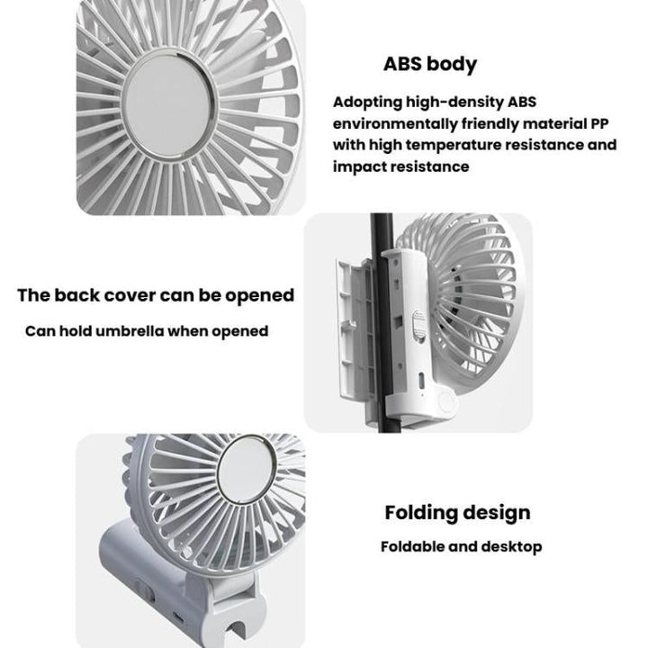 Folding Hanging Umbrella Fan USB Handheld Portable Umbrella Clip Fan Compact Desktop Fan(White) | Skanto