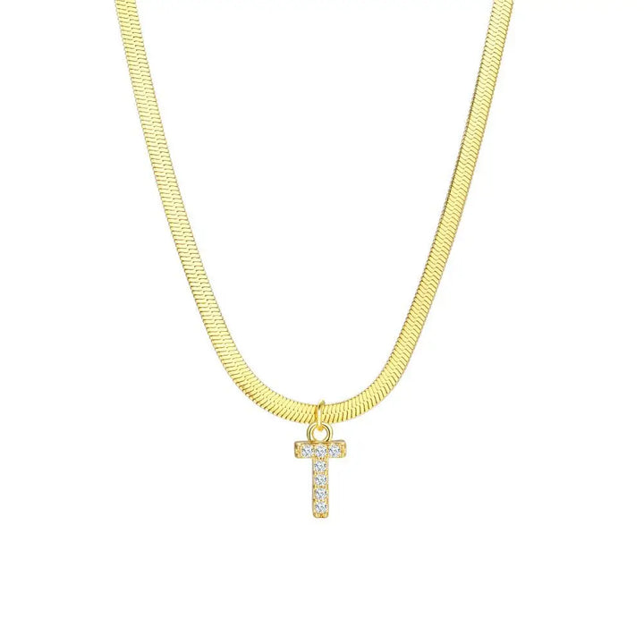 Skanto | Delikat Diamant Bokstav Initial Herringbone Halskjede