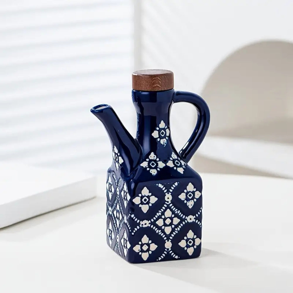 Skanto | Talavera keramisk olje dispenserflaske med trelokk