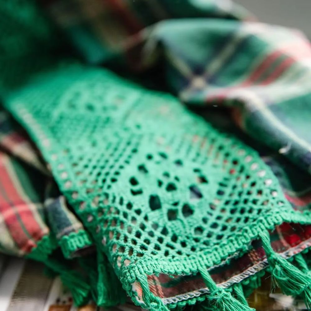 Skanto | Tartan Heklet Blonde Fringet Gardin