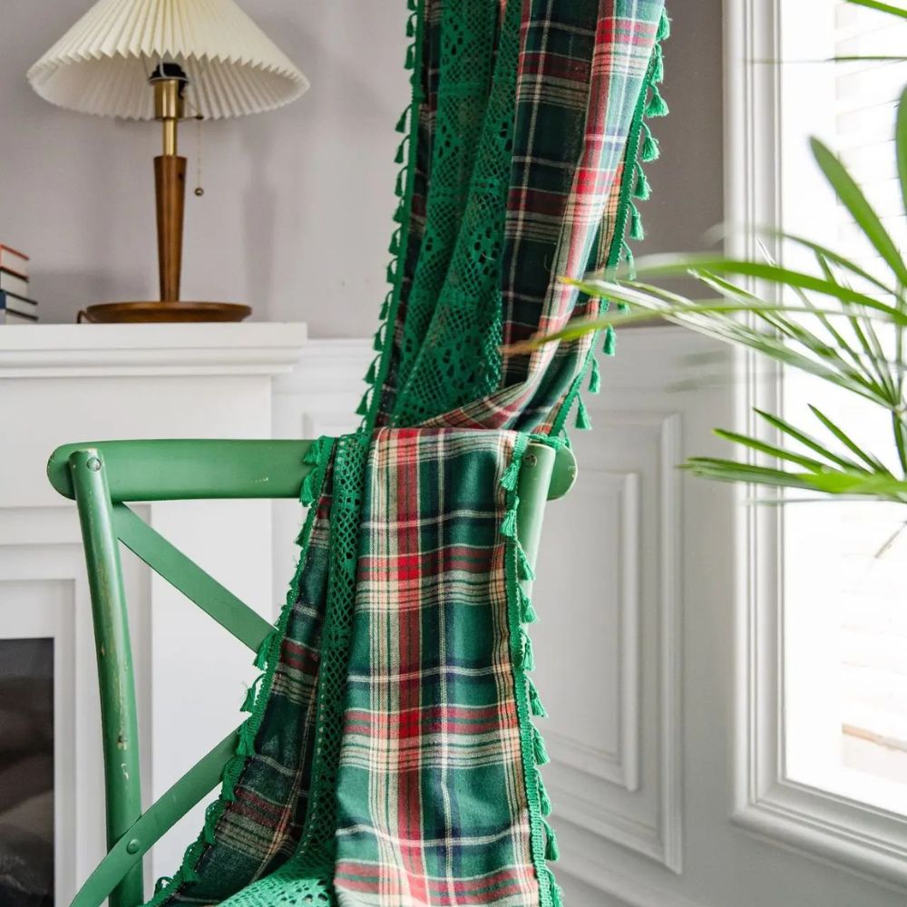 Skanto | Tartan Heklet Blonde Fringet Gardin