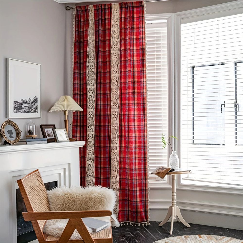 Skanto | Tartan Heklet Blonde Fringet Gardin