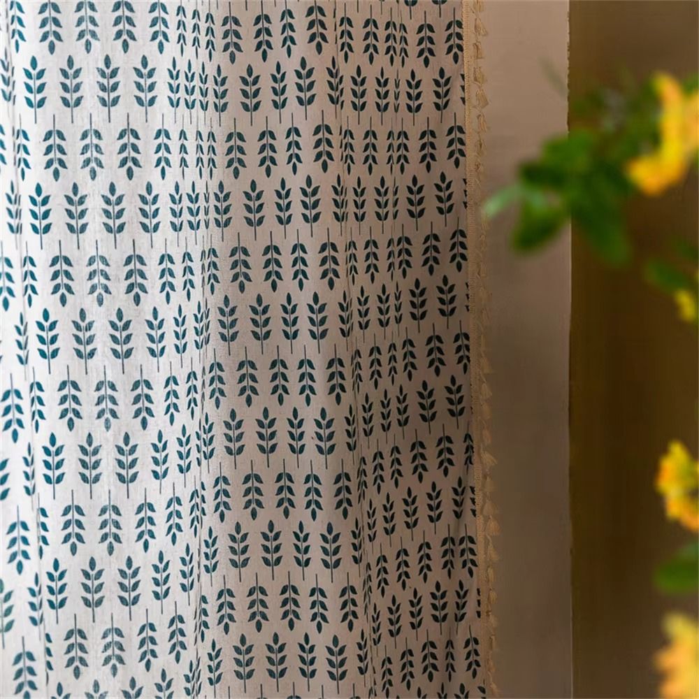 Skanto | Teal Blue Leaves Semi Sheer Gardiner