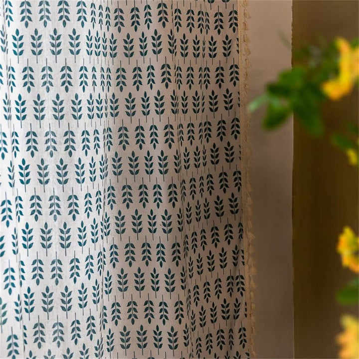Skanto | Teal Blue Leaves Semi Sheer Gardiner