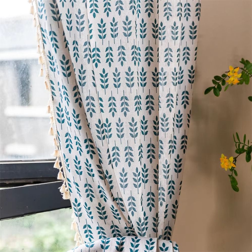 Skanto | Teal Blue Leaves Semi Sheer Gardiner