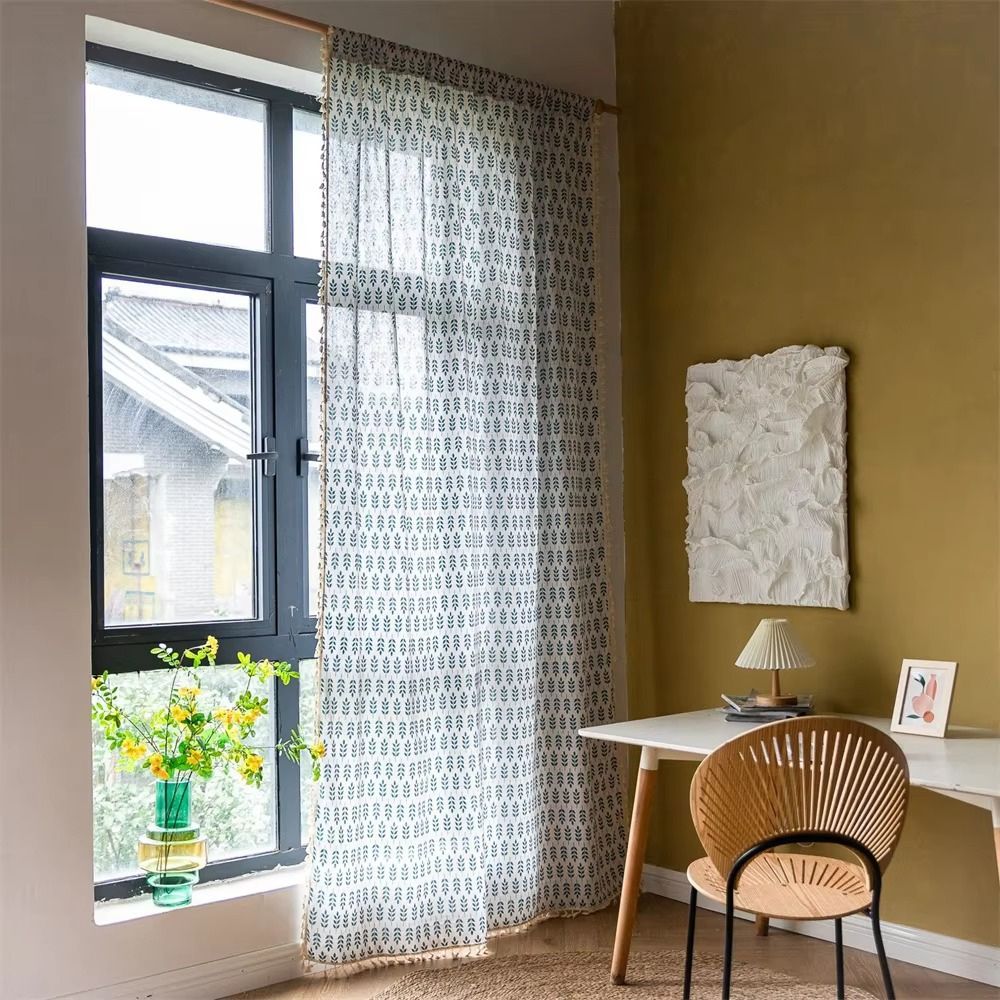 Skanto | Teal Blue Leaves Semi Sheer Gardiner