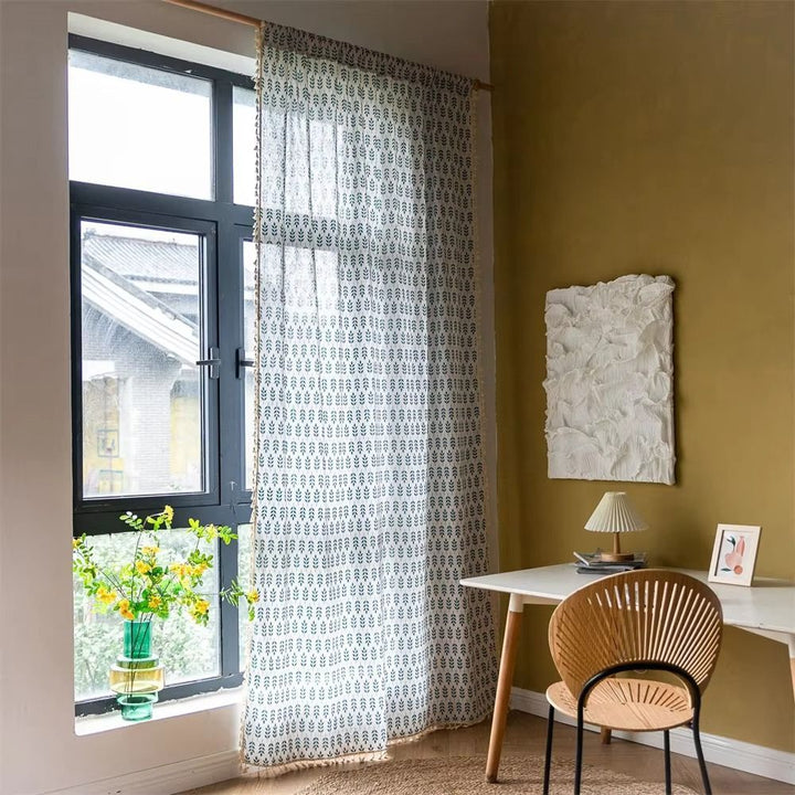 Skanto | Teal Blue Leaves Semi Sheer Gardiner