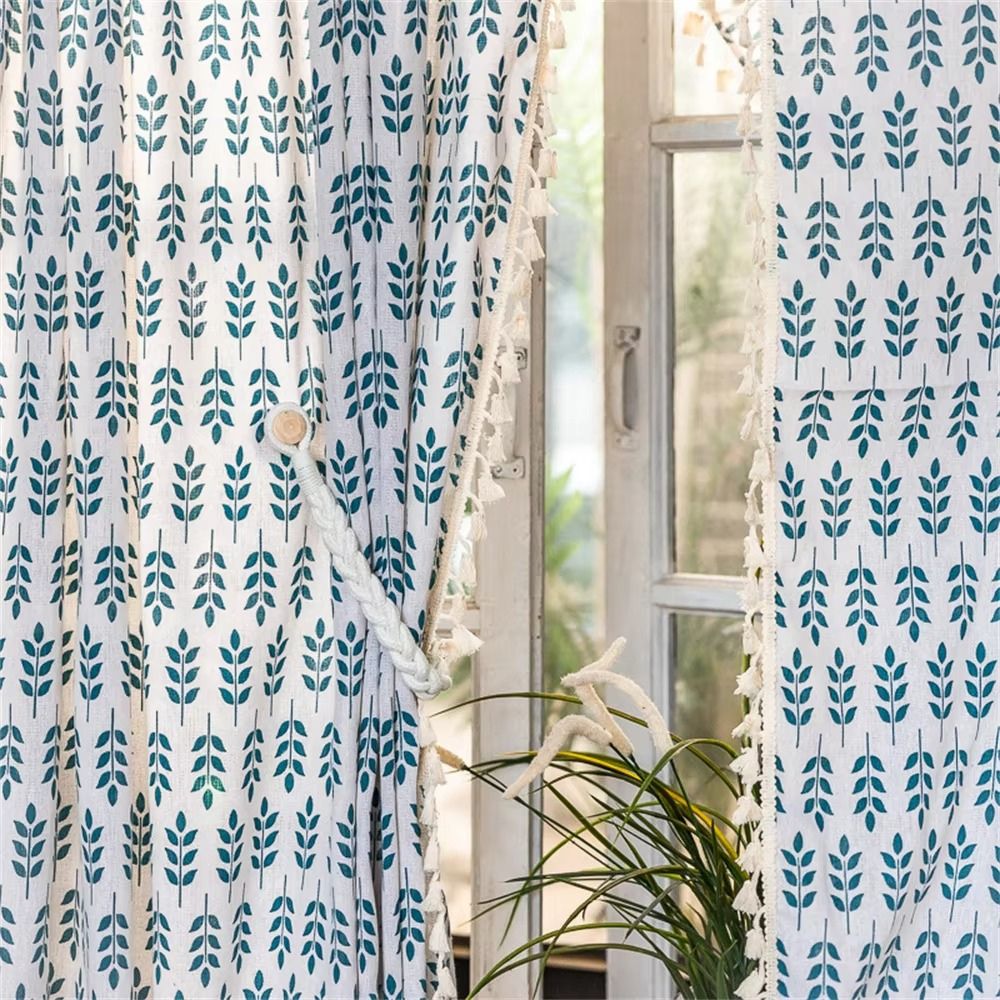 Skanto | Teal Blue Leaves Semi Sheer Gardiner
