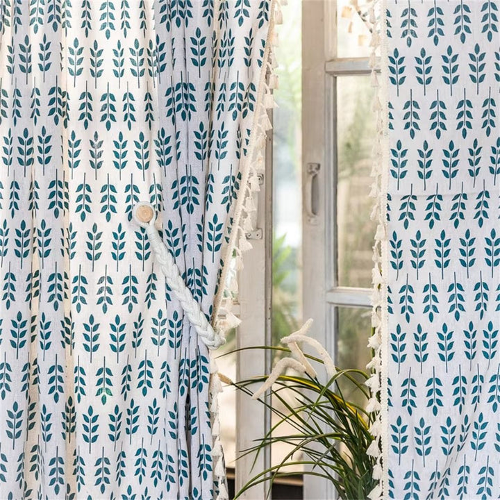 Skanto | Teal Blue Leaves Semi Sheer Gardiner