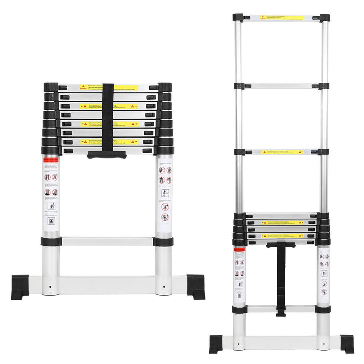 Teleskopisk stige Aluminium Belastning kapasitet opp til 150kg 2.6m-5m med stabilisator | Skanto