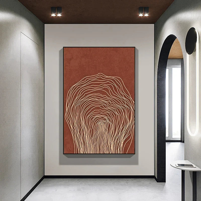 Terracotta Contours Abstrakt Minimalistisk Estetikk Veggkunst Kunstnerisk Lerretstrykk for moderne Leilighet Oppholdsrom Foyer Hjemmekontor Dekor | Skanto