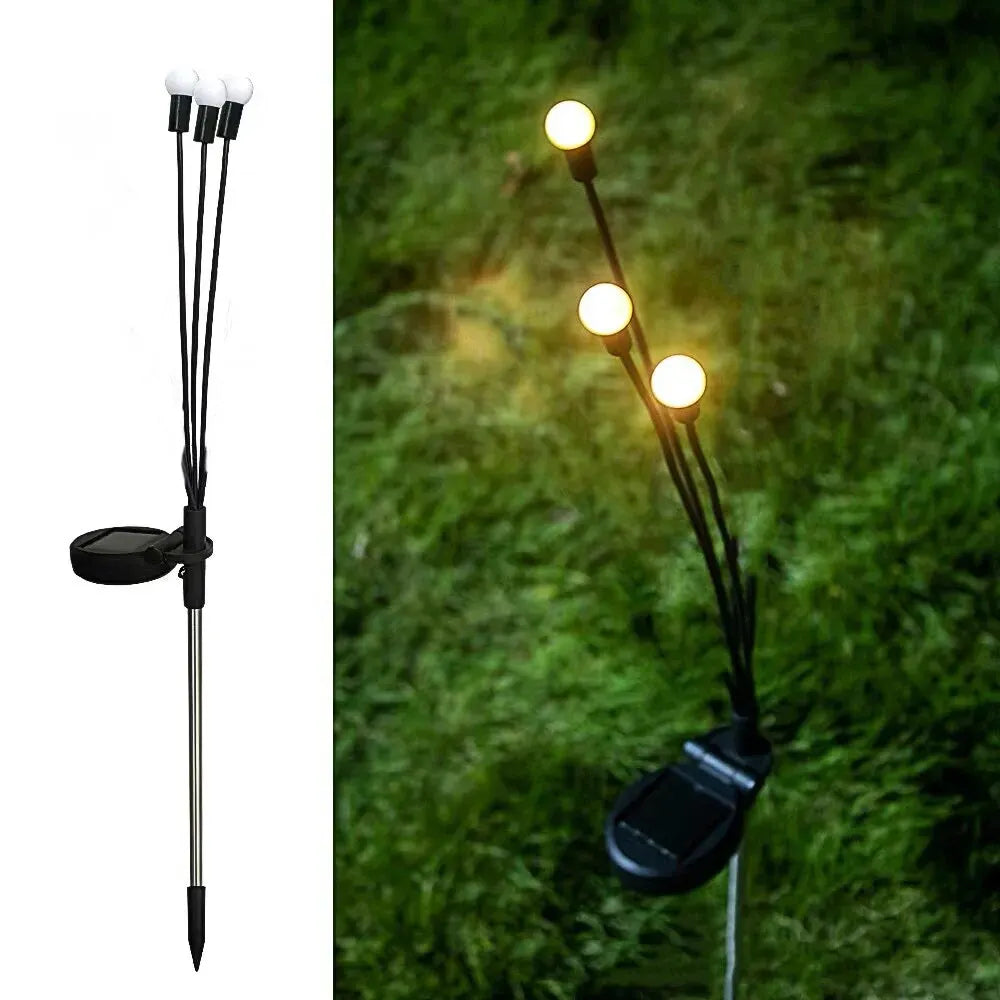 Solcelledrevet Firefly Hagebelysning - Trehodet LED-lampe for utendørs | Skanto