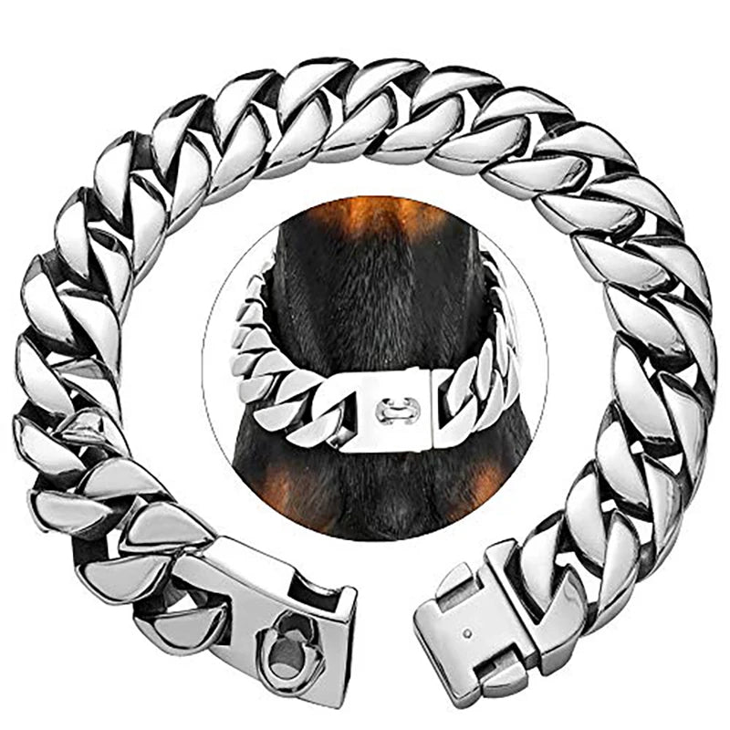 Skanto | KrachtNeck Metall Hundehalsbånd – Robust Rustfritt Stål Halsbånd for Store Hunder
