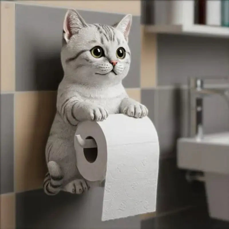 Skanto | CatCharm Toalettpapirholder – Lekfull Veggholder med Harpikskatt Hode
