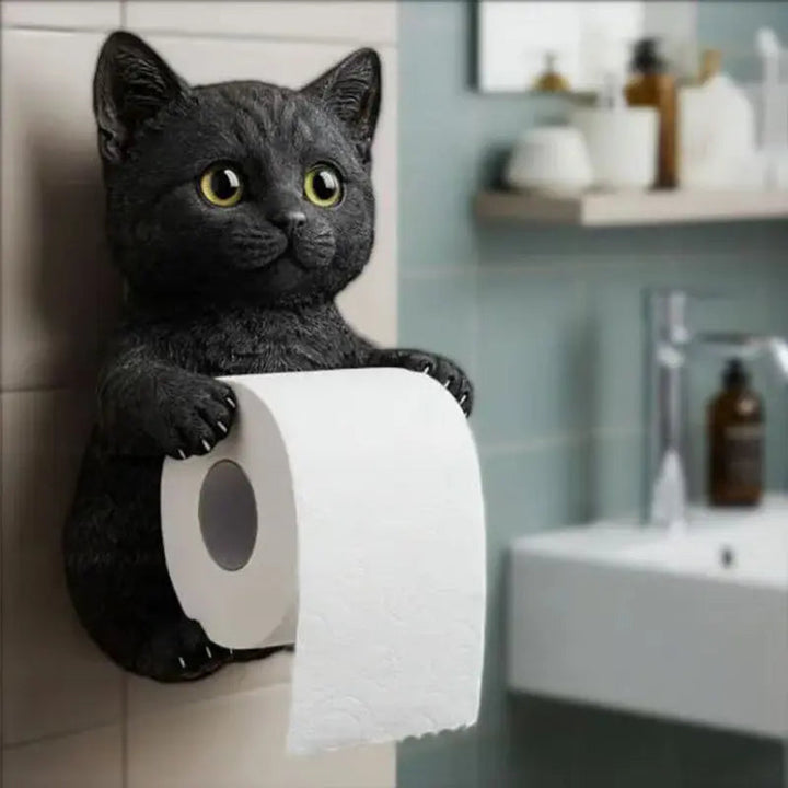 Skanto | CatCharm Toalettpapirholder – Lekfull Veggholder med Harpikskatt Hode