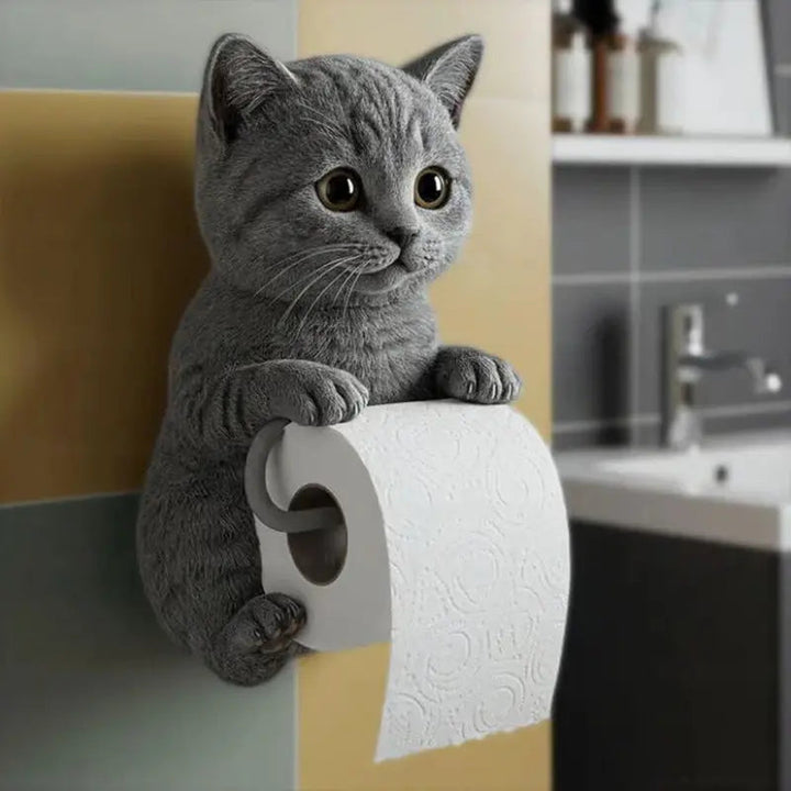 Skanto | CatCharm Toalettpapirholder – Lekfull Veggholder med Harpikskatt Hode