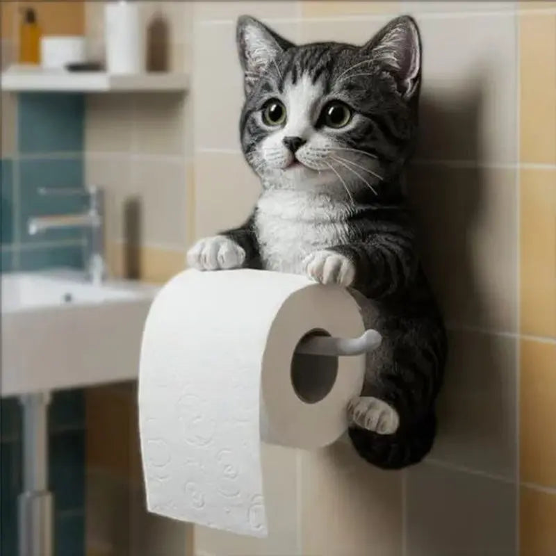 Skanto | CatCharm Toalettpapirholder – Lekfull Veggholder med Harpikskatt Hode