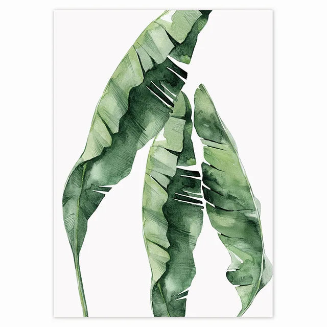 Tropiske grønne blader Monstera-bregne-palme veggkunst fin kunst lerretstrykk akvarellplakater bilder for stuen nordisk interiørdesign | Skanto