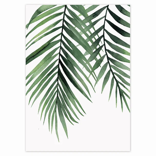 Tropiske grønne blader Monstera-bregne-palme veggkunst fin kunst lerretstrykk akvarellplakater bilder for stuen nordisk interiørdesign | Skanto