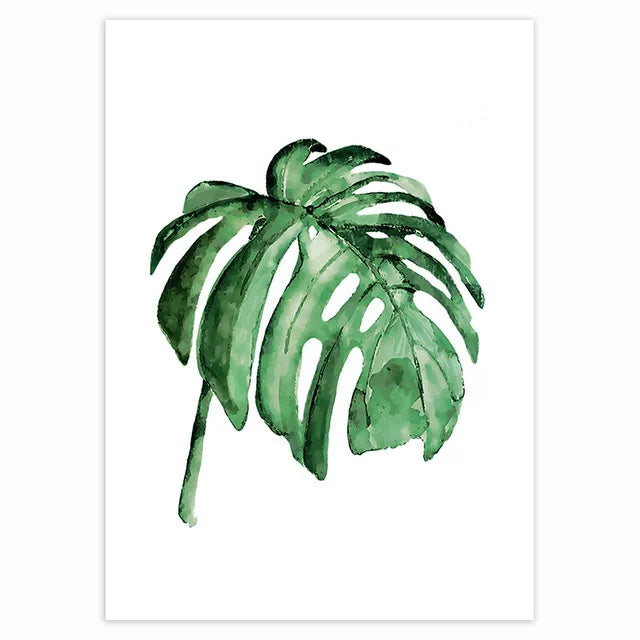 Tropiske grønne blader Monstera-bregne-palme veggkunst fin kunst lerretstrykk akvarellplakater bilder for stuen nordisk interiørdesign | Skanto