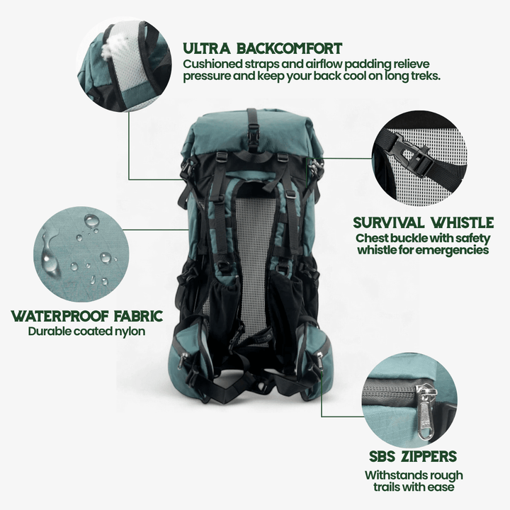 Skanto | Ultralett 50L eventyr ryggsekk med rull-top og ripstop nylon