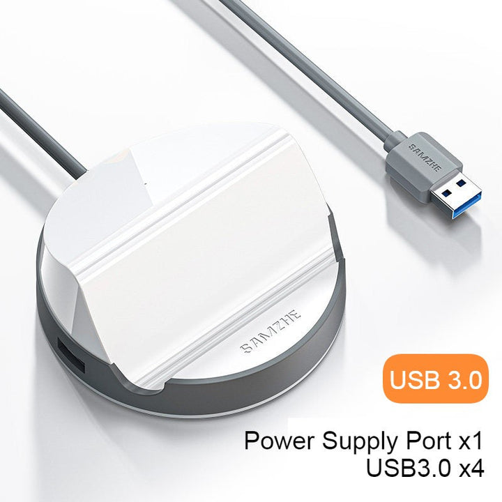 Skanto | USB 3.0 Hub med 4 USB-porter og telefonholder, for HHD, flash-minne, vifte, tastatur, mus