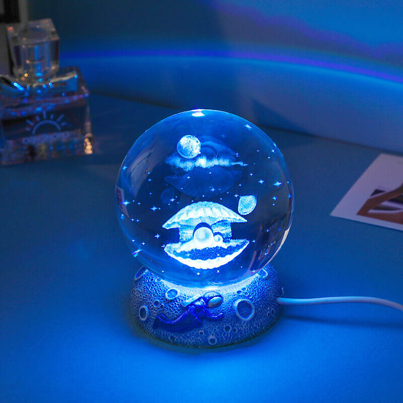 Skanto | AquaGlobe Krystallkule Nattlys | Undervannsverden LED Lampe | Humørlys & Dekor for Hjem