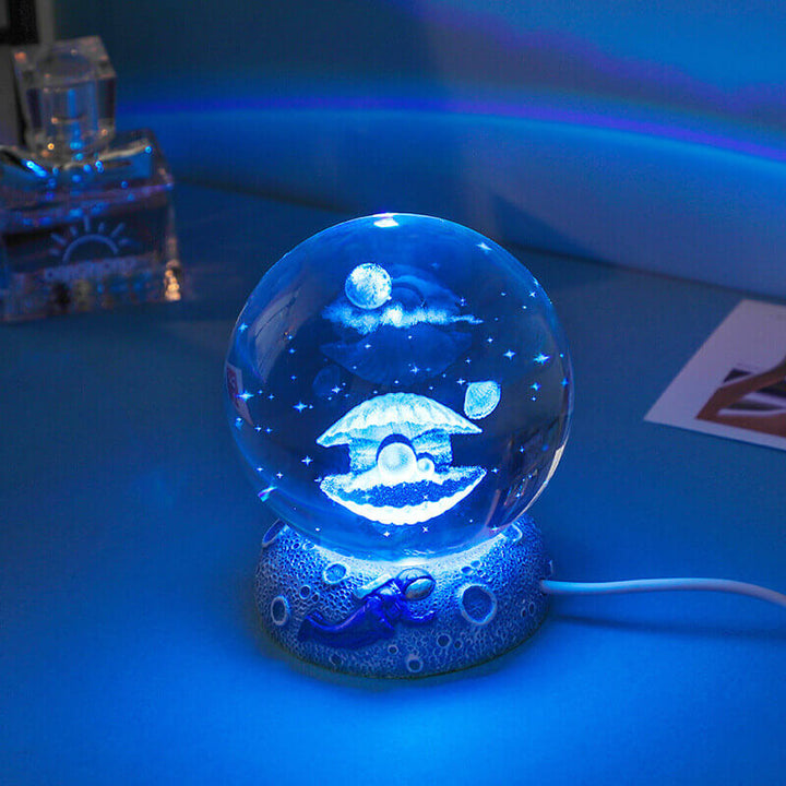Skanto | AquaGlobe Krystallkule Nattlys | Undervannsverden LED Lampe | Humørlys & Dekor for Hjem