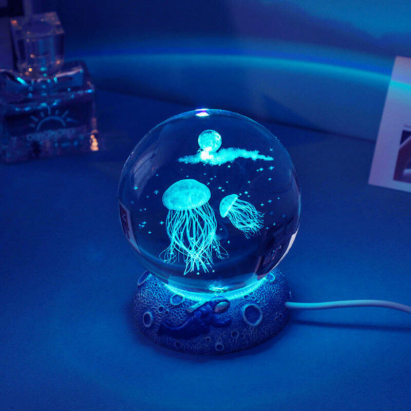 Skanto | AquaGlobe Krystallkule Nattlys | Undervannsverden LED Lampe | Humørlys & Dekor for Hjem