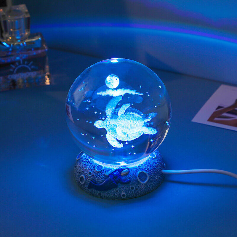 Skanto | AquaGlobe Krystallkule Nattlys | Undervannsverden LED Lampe | Humørlys & Dekor for Hjem