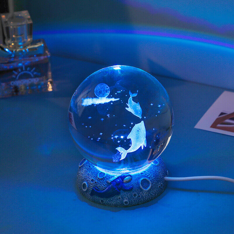 Skanto | AquaGlobe Krystallkule Nattlys | Undervannsverden LED Lampe | Humørlys & Dekor for Hjem