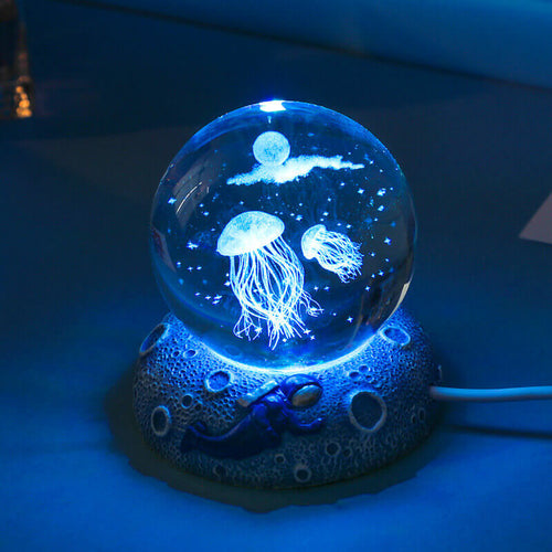 Skanto | AquaGlobe Krystallkule Nattlys | Undervannsverden LED Lampe | Humørlys & Dekor for Hjem