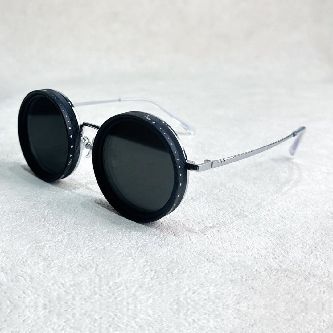 Skanto | Unisex Runde Polarisert Solbriller – Justerbar Lysreduksjon – Premium Metallramme