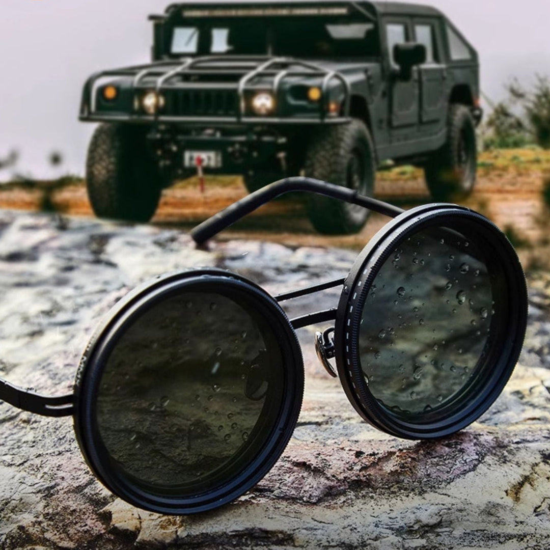 Skanto | Unisex Runde Polarisert Solbriller – Justerbar Lysreduksjon – Premium Metallramme