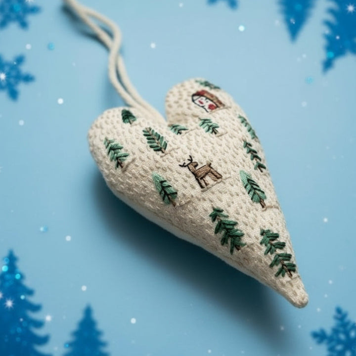 DIY Julepynt Sett – Hjerteformet Håndbroderi Håndverk Skanto