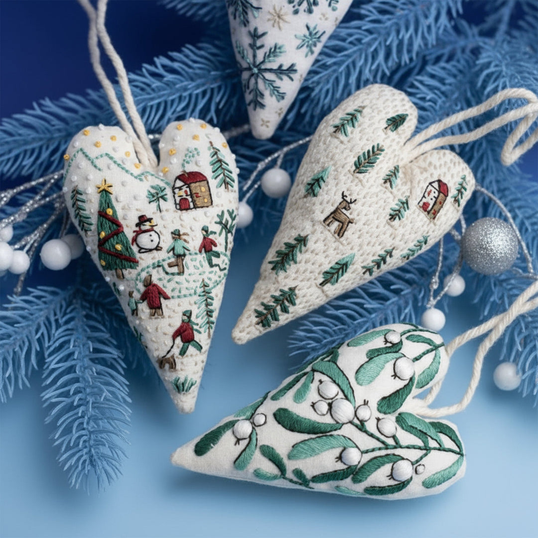 DIY Julepynt Sett – Hjerteformet Håndbroderi Håndverk Skanto