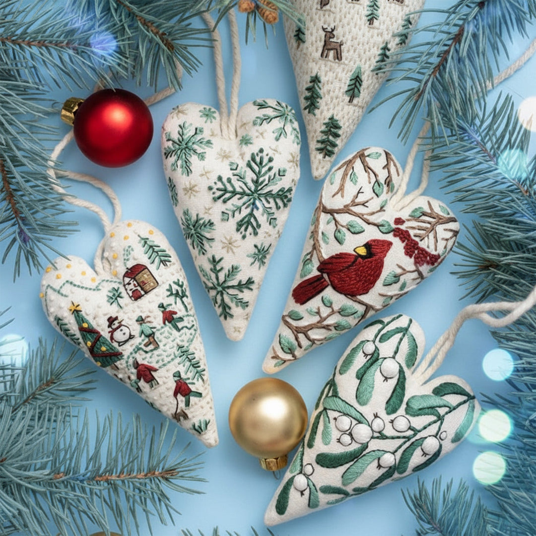DIY Julepynt Sett – Hjerteformet Håndbroderi Håndverk Skanto