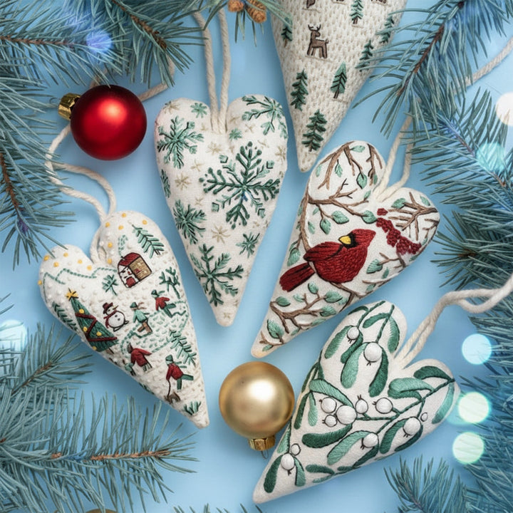DIY Julepynt Sett – Hjerteformet Håndbroderi Håndverk Skanto