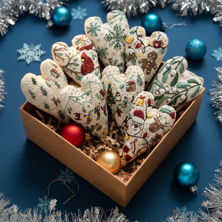 DIY Julepynt Sett – Hjerteformet Håndbroderi Håndverk Skanto