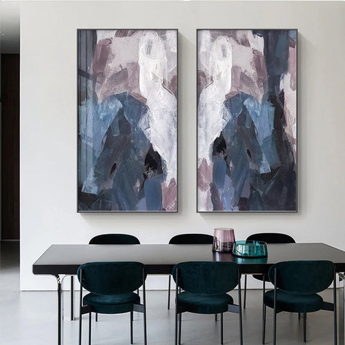 Blå Mauve Lilla Abstrakt Fargeblokk Veggkunst Fine Art Lerret Utskrifter Bilder For Luksusleilighet Stue Spisestue Inngang Mottak Foyer Dekor | Skanto