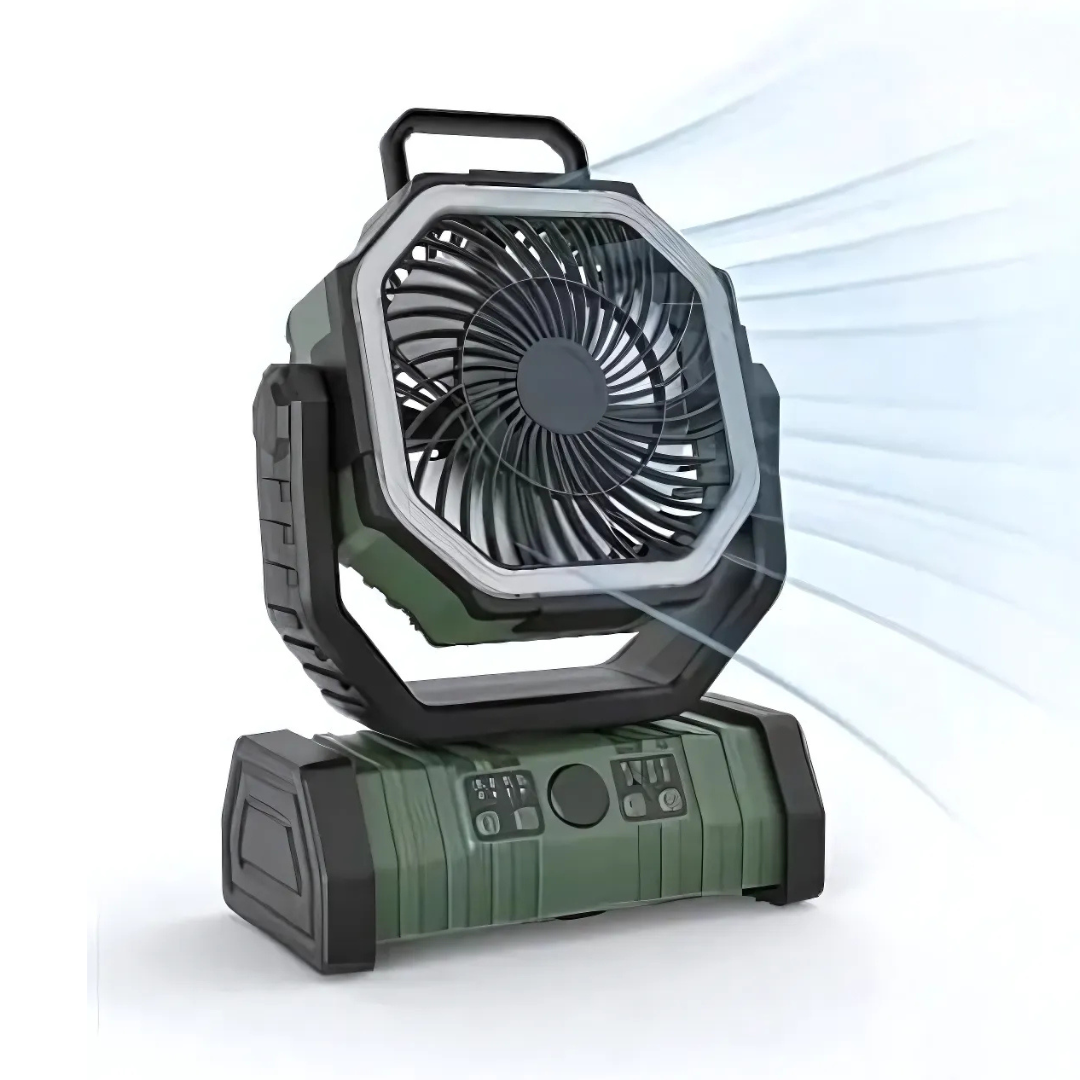 Skanto | PowerBreeze Campingvifte med LED & Powerbank – 20000mAh, Pivotering & Oppladbar