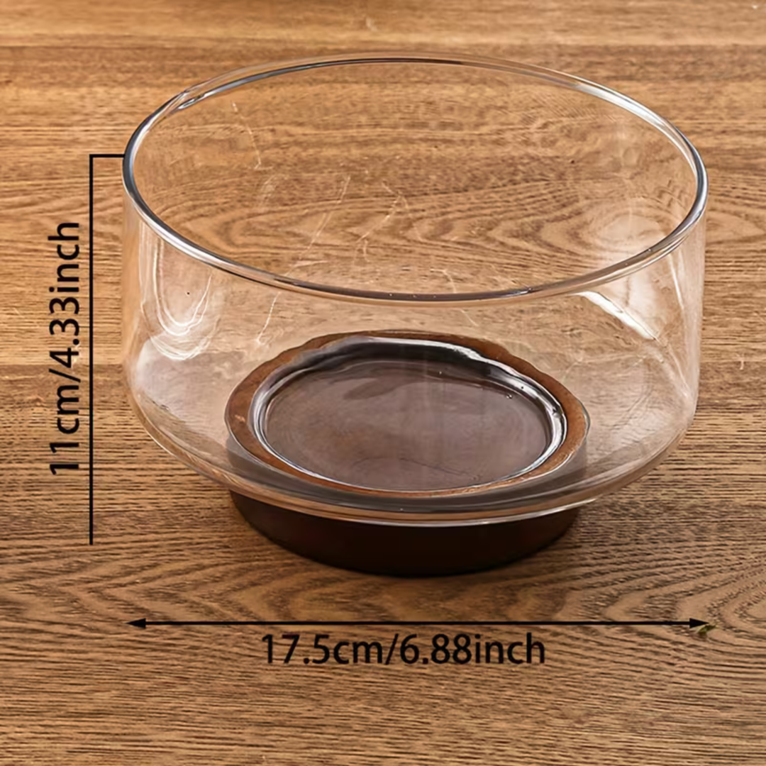 Glasskål med trebase – Elegant og dekorativ | Perfekt for frukt, snacks og salater på kjøkkenet | Skanto