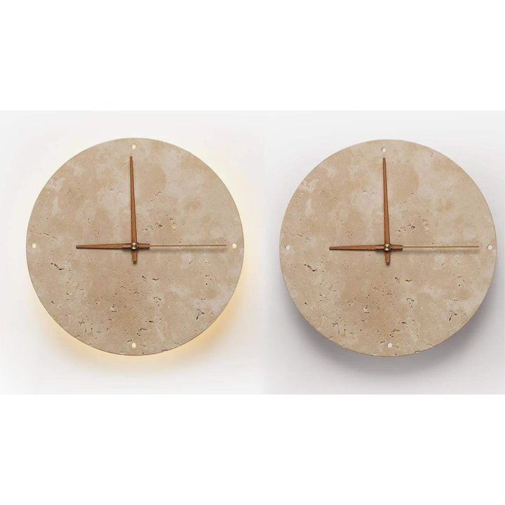 Travertine Veggklokke med LED Lys – Minimalistisk & Dekorativ | Høy- Kvalitets Naturlig Stein Klokke | Skanto