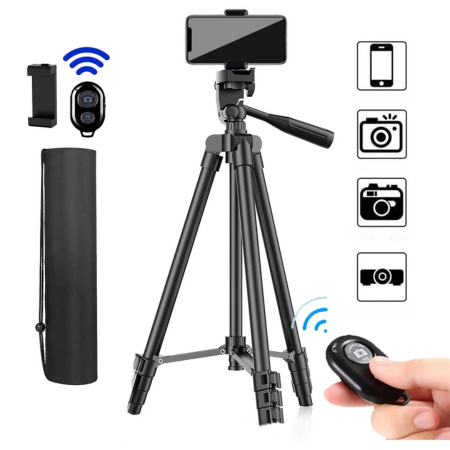 Skanto | Universelt lett stativ med Bluetooth-fjernkontroll for smarttelefoner og DSLR-kameraer