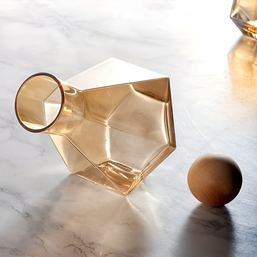 Diamantglasskaraffesett med 4 glasurer – moderne og dekorativt | 5-delers sett med lokk for vann, juice og kullsyreholdig vann