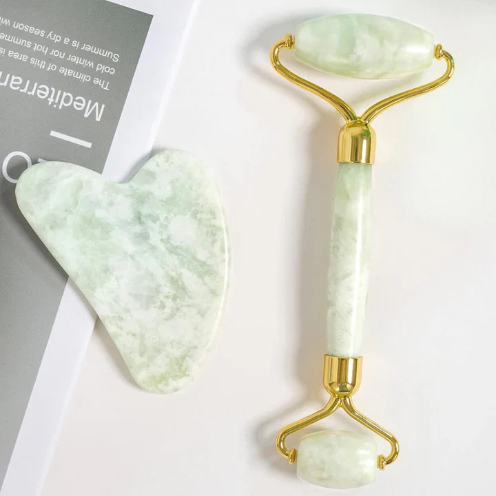 Skanto | Instant Glow Gua Sha & Jade Roller Set | For strålende hud og naturlig avslapning