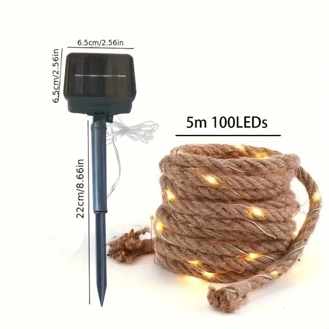 Skanto | Hamp tau solcelledrevet lampe | Holdbar dekorbelysning for hage og terrasse