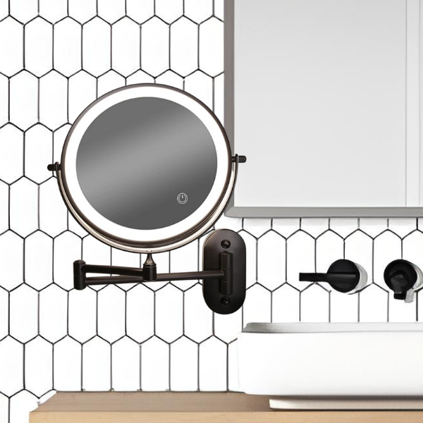 Skanto | Svart LED Oppladbart Speil for Makeup – 3-Farge Lys