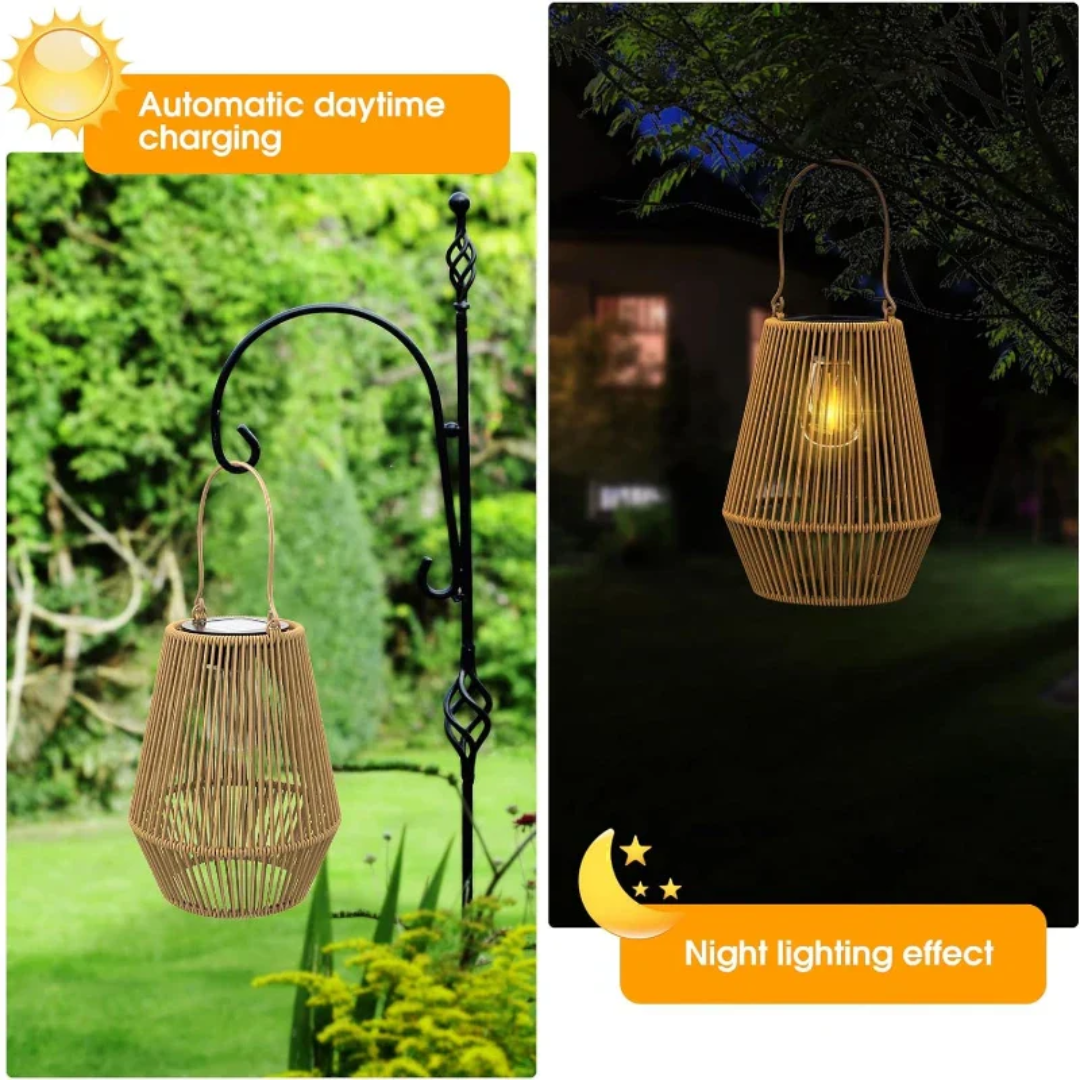 Skanto | Håndvevd Vanntett Solcellehagelanterne – Utendørs LED Rattan Lys for Patio, Stier & Balkong